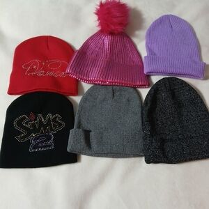 Mixed Beanie Lot - Red, Hot Pink, Lavender, Black, Gray, Shimmery Black